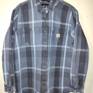 Carhartt Gray Blue Plaid Button-Up Shirt Jacket